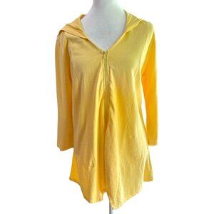 HOT COTTON Yellow Hoodie NWOT Full Zip Size MP Shark Bite Hem 3/4 Sleeve